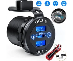 Galingas automobilinis įkroviklis Pd3.0 Type-c Qc3.0 Usb A 12 V/24 V su laidu