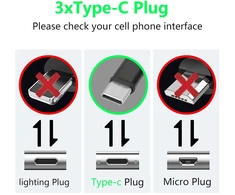 Gelrhonr 2 vnt. daugiafunkcis įkrovimo kabelis, 3 viename Type C įkrovimo kabelis, Usb A Male į 3 Type-c Male nailono pintas kabelis su 3 x 1.2 m kabeliu, duomenų perdavimas, skirtas Phone/15/15 Pro/15plus, S24 S23 (1.2m)