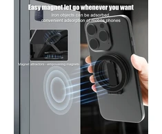 Generisch automobilinis telefono laikiklis, sulankstomas metalinis magnetinis telefono laikiklis, dvigubas magnetinis, pasukamas 360° kampu, su 2 magnetiniais žiedais (sidabrinis)