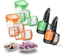 Genius Nicer Dicer Quick, nerūdijantis plienas, plastikas, žalia ir oranžinė, 7 dalys