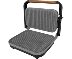 Gertuvė Cecotec Rock'ngrill 1300 Wood B. 1300 W galia, juodas dizainas, rockstone danga, neslystantis pagrindas, plaukiojanti plokštė, šviesos indikatorius, medinė rankena, universalumas