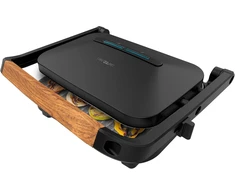 Gertuvė Cecotec Rock'ngrill 1300 Wood B. 1300 W galia, juodas dizainas, rockstone danga, neslystantis pagrindas, plaukiojanti plokštė, šviesos indikatorius, medinė rankena, universalumas