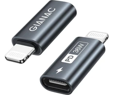 Gianac usb c į lightning adapteris (2 vnt.), lightning usb c adapteris 36 w greitas įkrovimas, skirtas iphone 14 13 12 11 pro max, ipad pro/air 5/mini 6, ipod, netinka otg/audio