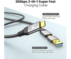 Gigimundo 20 gbps usb c kabelis (0,5 m) thunderbolt 3, palaiko 4k 60hz video pd 100w, usb 3.2 gen2x2 greito įkrovimo kabelis (2-in-1 usb a/c), puikiai tinka mac studio, grafikos planšetei, dronui, ekranui