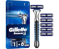 Gillette Sensor3 Skustuvas vyrams + 6 keičiamosios galvutės - juodas