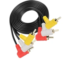 Gintooyun 148cm audio video 3 rca kabelis paauksuotas stačiu kampu 90 laipsnių 3 rca male jungtis televizoriui, tv priedėliui, stiprintuvui ir kt.