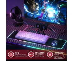 Gk61 karšto keitimo mechaninė žaidimų klaviatūra - 62 klavišų daugiaspalvis rgb led apšvietimas, skirtas pc/mac žaidėjams - iso vokiečių išdėstymas (gateron Optical Geltona, Baltas)