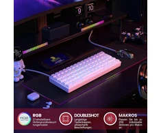 Gk61 karšto keitimo mechaninė žaidimų klaviatūra - 62 klavišų daugiaspalvis rgb led apšvietimas, skirtas pc/mac žaidėjams - iso vokiečių išdėstymas (gateron Optical Geltona, Baltas)