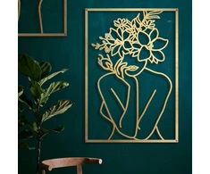 Plakatas Glamativity 4 dalių aukso spalvos sienų dekoras, minimalistinis dekoras, vienos linijos meno sienų dekoras, tikras metalas, moters kūno forma, abstraktus sienų menas (aukso klasikinis stilius, m 43,18 x 30,48 cm)