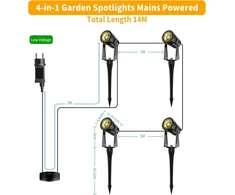 Globelit sodo apšvietimas su maitinimo šaltiniu 14 m, 3 W x 4 Led sodo apšvietimas, 27 V šilta balta 3000 K lauko apšvietimas sodui Ip65 atsparus vandeniui takams, vejai, namams, kiemui