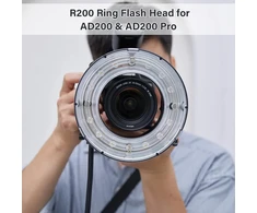 Godox R200 200 W žiedinė blykstės galvutė su integruota 10 W reguliavimo lempute, 3 ryškumo lygiais, skėčio laikikliu, kameros laikikliu ir blykstės nešiojimo dėklu, skirta Godox Ad200 / Ad200pro blykstėms