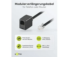 Goobay 68263 modulinis prailginimo laidas plokščias 3 m / Rj12 kištukas į Rj12 lizdą / telefono laidas 3 m ilginimui / Cca Rj12 laidas su Western kištuku telefono jungties laidas 3 m