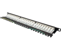 Good Connections® Patch panelis / Patch panelis - 19" - montuojamas serveryje/stovas - cat. 6a, 500 Mhz - 10-gigabit palaikymas - 24 prievadai - 0.5 U - Stp ekranuotas - atidaromas be įrankių - juodas (ral9005)