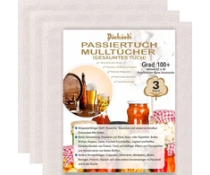 Grade 100+ Packardi marlės audiniai, 3 vnt., apie 50 x 50 cm kiekvienas, sūrio marlės filtravimo audinys, 100% nebalintas grynos medvilnės, nepūkuotas muslinas su apsiūtais kampais