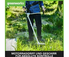 Greenworks Gd40bcb 40 V akumuliatorinis krūmapjovis su bešepetėliniu varikliu, diržais, motociklo rankena, 40 cm pjovimo pločiu, 2 mm nailoniniais siūlais arba 25 cm ašmenimis, be 40 V akumuliatoriaus ir įkroviklio