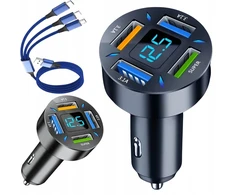 Greitas 3.1a automobilinis įkroviklis su led qc 3.0 x3 usb pd 66w
