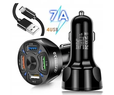 Greitas automobilinis įkroviklis 4xusb qc 3.0 + kabelis + automobilio įkrovimo indikatorius