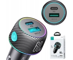 Greitasis automobilinis įkroviklis Joyroom Usb-a/c 60w Qc, Pd Led apšvietimas