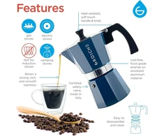 Kavos aparatas Grosche Milano espreso virimo aparatas, moka kavinukas, 3 puodeliai espreso kavos, 150 ml, mėlynas