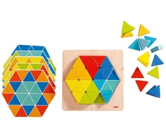 Haba 301703 – Dėlionė „magic Triangles“ su 36 trikampiais ir 6 dvipusėmis atspausdintomis šablonų lentelėmis, skatina kūrybiškumą ir smulkiąją motoriką