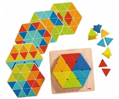 Haba 301703 – Dėlionė „magic Triangles“ su 36 trikampiais ir 6 dvipusėmis atspausdintomis šablonų lentelėmis, skatina kūrybiškumą ir smulkiąją motoriką
