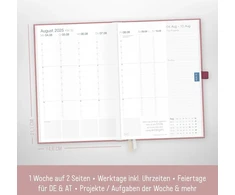 Häfft® Business Timer Deluxe 2025 A5 "dusky Rožinė" 1 savaitė 2 puslapiai - knyginis kalendorius, susitikimų planuoklis, savaitinis planuoklis, savaitinis kalendorius, organizatorius, susitikimų kalendorius - tvarus ir draugiškas klimatui