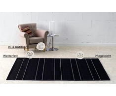 Hanse Home Sunshine vidaus ir lauko kilimas Fürth 80 x 150 cm - plokščio audimo, atsparus oro sąlygoms, modernaus dizaino kilimas balkonui, terasai, oranžerijai, virtuvei, valgomajam, vonios kambariui, svetainei, atsparus vandeniui, juodas