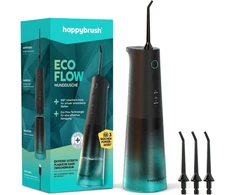 Dantų šepetėlis Happybrush belaidis burnos irigatoriaus rinkinys elektrinis dantų valiklis su 3 savaičių baterija 360° besisukantys antgaliai efektyvus tarpdančių valymas, vandens siūlas juodas/mėtų