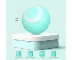 Harewu elektrinis judantis žaislas katei su led lempute, interaktyvus 360 laipsnių kamuoliukas katei, savaime besisukantis, išmanus, įkraunamas usb (mėlynas)