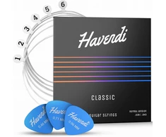 Havendi® gitaros stygos | klasikinė gitara, užtikrinanti puikią garso kokybę | patvarios nailono stygos akustinei gitarai su sidabro danga, įskaitant 3 plektrus