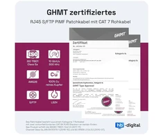 Hb-digital 15 m lan kabelis, rj45 patch kabelis su cat 7 raw kabeliu s/ftp - ghmt sertifikuotas - 10 gigabitų ethernet tinklo kabelis varinis profesionalus pimf, skirtas patch panel switch pc router - geltonas