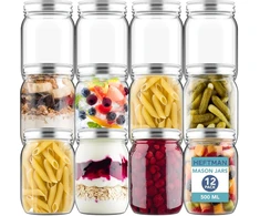 Heftman stikliniai mason stiklainiai su hermetiškais dangteliais 500 ml avižoms per naktį, naminiam džemui, tvirtas stiklainis su dangteliu medui, marinavimui, konservavimui, laikymui
