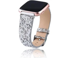 Hemobllo apyrankė, suderinama su Fitbit Versa / Versa 2 / Versa Lite / Versa Se - blizganti odinė laikrodžio apyrankė, reguliuojama pakaitinė odinė apyrankė vyrams ir moterims