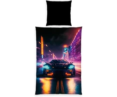 Herding Young Collection Neon Car patalynės komplektas, pagalvės užvalkalas 80 x 80 cm su reversiniu motyvu, antklodės užvalkalas 135 x 200 cm, su užtrauktuku, 100% poliesteris/mikropluoštas