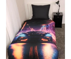 Herding Young Collection Neon Car patalynės komplektas, pagalvės užvalkalas 80 x 80 cm su reversiniu motyvu, antklodės užvalkalas 135 x 200 cm, su užtrauktuku, 100% poliesteris/mikropluoštas