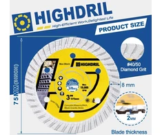 Highdril Deimantinis betono pjovimo diskas 75 mm x 10 mm įvorė - 4 vnt. apskritų pjūklų rinkinys, skirtas granito, kieto betono gaminių, kietų dirbtinių natūralių akmenų, klinkerio atskyrimui