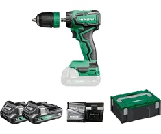 Hikoki Akumuliatorinis gręžtuvas-suktuvas Quick Ds18ddq (18v, 2x2.0ah Li-ion akumuliatorius, maks. fiksuotas sukimo momentas (kietas): 55 Nm, tuščiosios eigos greitis 2 pavara: 0-1700 min-1, gręžimo griebtuvas: 1.5-13 mm) priedai, viskas Hsc