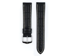 Hirsch Modena L, aligatoriaus rašto, kontrastingo dygsnio laikrodžio dirželis juodos spalvos, 24 mm, plieninė sagtis