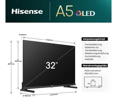 Hisense 32a5nq 80 cm (32 colių) Qled televizorius Full Hd, Smart Tv, trigubas imtuvas, Ai sporto režimas, Dolby Atmos, Share to Tv, dviguba padėtis, Wifi, žaidimų ir viešbučio režimas, juodas [2024]