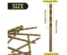 Hocansen 10 dalių Hss spiralinių grąžtų rinkinys M35 kobalto grąžtų rinkinys kobalto jobber grąžtas 3,5 mm metalo grąžtas metalui, nerūdijančiam plienui (3,5 Mm/zt-mh)