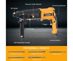Hoteche sds plus 800 w 26 mm perforatorius, 4 funkcijos (gręžimas/smūginis gręžimas/kalimas/kaltų darymas), 1120 aps/min, 5500 smūgių/min, su priedais