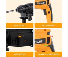 Hoteche sds plus 800 w 26 mm perforatorius, 4 funkcijos (gręžimas/smūginis gręžimas/kalimas/kaltų darymas), 1120 aps/min, 5500 smūgių/min, su priedais