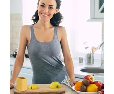 Housoutil vaisių pjaustytuvas, puodelio pjaustyklė, 2 vnt., geltonas daugiafunkcinis nerūdijančio plieno vaisių pjaustytuvas vaisiams, daržovėms, bananams, braškėms, salotoms, šviežių užkandžių rinkiniams gaminti