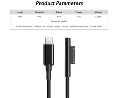 Hsupez Usb-c įkrovimo laidas, 15 V jungtis į Usb-c laidą, suderinamas su Surface Pro 3/4/5/6, Surface Nešiojamas kompiuteris/laptop 2, Surface Book 1/2, Surface 3/go/studio (1,8 m)