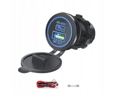Įkroviklis maitinimo šaltinis Usb+usb-c Pd45w+qc3.0 voltmetras 12-24v 10a