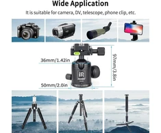 Innorel b36n trikojo galvutės laikiklis 36 mm skersmens metalinė cnc panoraminė galvutė su 1/4" sraigtu ir 3/8" anga dslr fotoaparatui vaizdo kameros trikojui vienkojui (b36n)