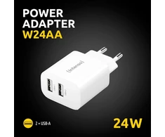 Intenso maitinimo adapteris W24aa Usb-a įkroviklis su 2 Usb-a prievadais, 24 W, baltas