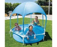 Intex 28209np apvalus antžeminis baseinas su metaliniu rėmu, nuimama apsauga nuo saulės ir vandens purkštuvu, 700 l, plienas ir pvc, mėlynas, 183 x 38 cm