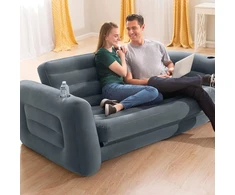 Intex 66552 sofa-lova šviesiai pilka, dydis 203 x 231 x 66 cm ir volt greito pripūtimo ac elektrinis siurblys 68605 juodas