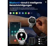 Išmanusis laikrodis Lige Išmanusis karinis laikrodis vyrams su Led žibintuvėliu 530 Mah, 1.43 colio Amoled sportinis laikrodis, skirtas Android Ios, Ip68 atsparus vandeniui fitneso laikrodis su 120+ sporto režimų, širdies ritmo, Spo2 miego monitoriumi, 3 apyrankės